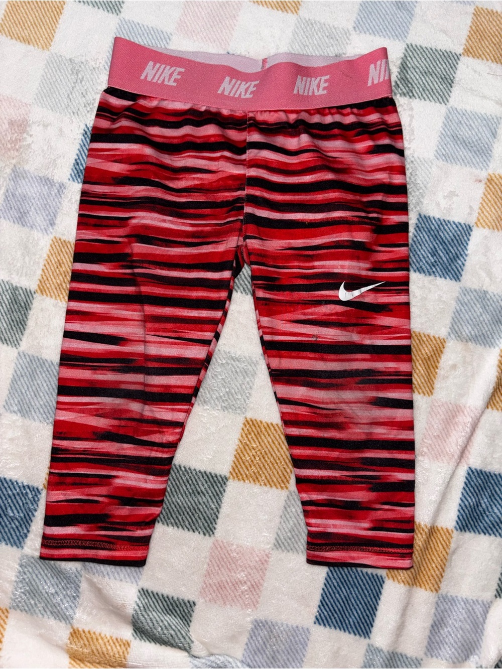Nike Girls' Red and Black Striped Capri Leggings